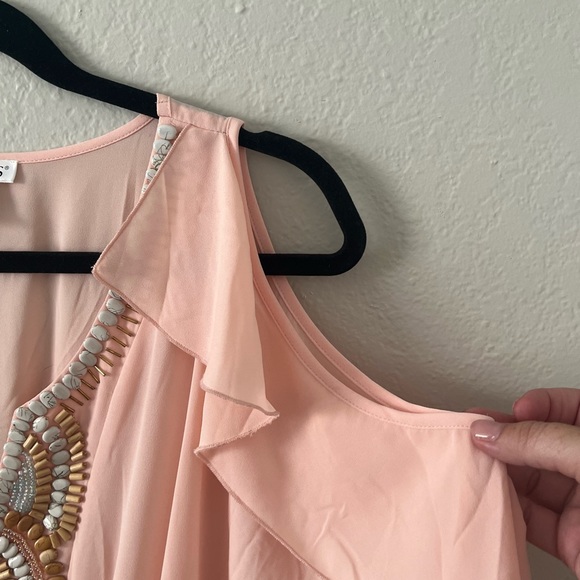 Gorgeous Beaded Cold Shoulder Flutter Detail Dress - Picture 4 of 6